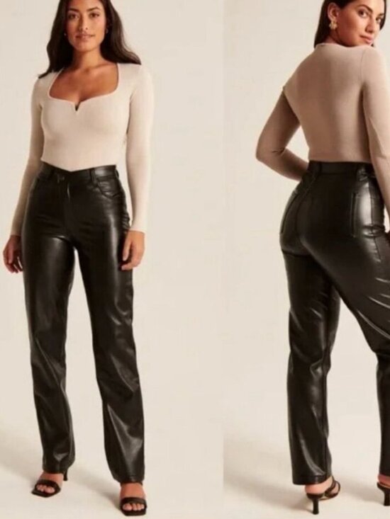 Abercrombie & Fitch Pants - Abercrombie & Fitch The 90s Straight Ultra High Rise Faux Leather Pant CurveLove